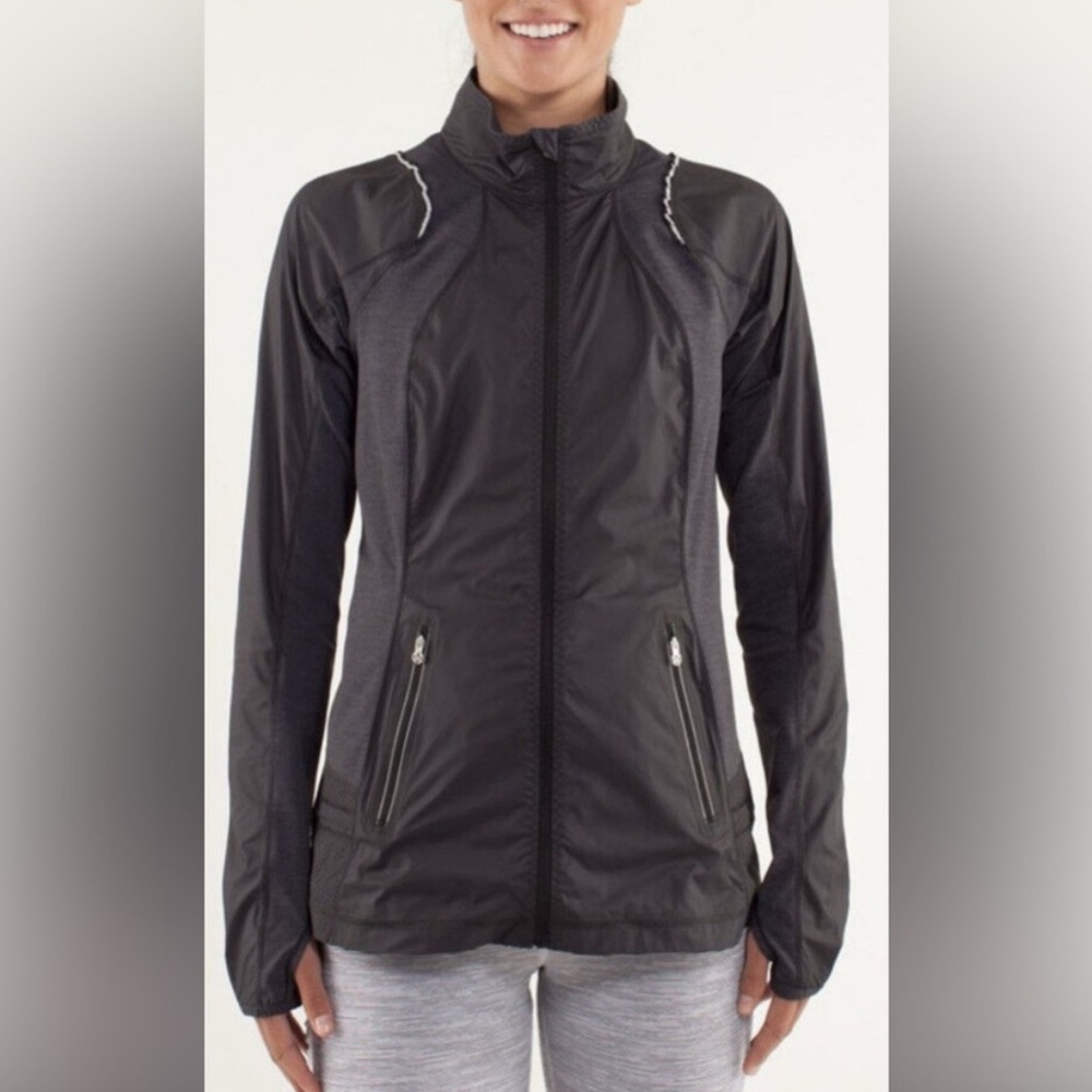 EUC Lululemon nothin but run jacket black gray size 10 outerwear full zip